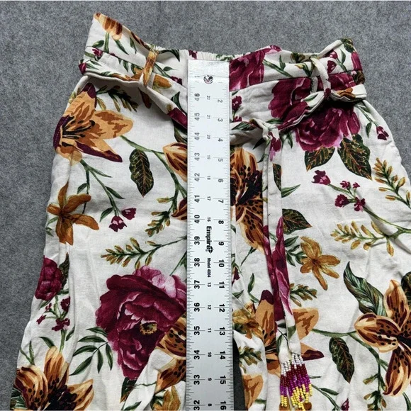Joie Pants Womens 4 Pink White Floral Linen Blend Wide Leg Paperbag Waist Crop - Picture 4 of 14